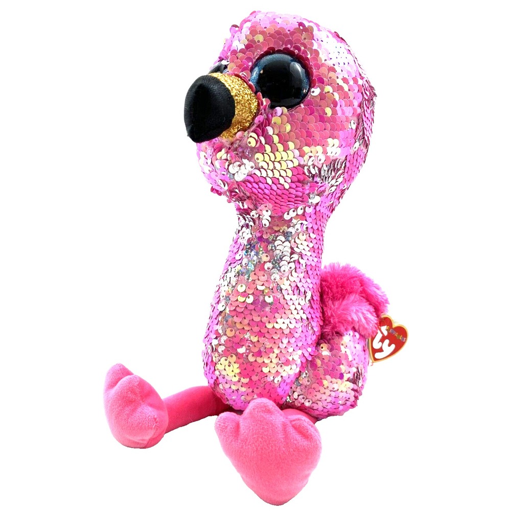 PINKY the Flamingo Beanie Big Eyes Large Plush Ty Flippables 14" with TAGS